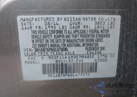 2016 Nissan Sentra Sv из США, поврежденный, VIN 3N1AB7AP6GL675595